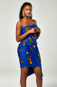 Ankara African Print Asymmetric Tube Fold Over Strapless Midi Dress - Sheila