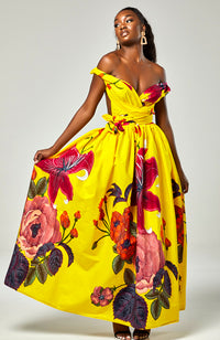 African Print Yellow Infinity Multiway Maxi Dress - CARLA