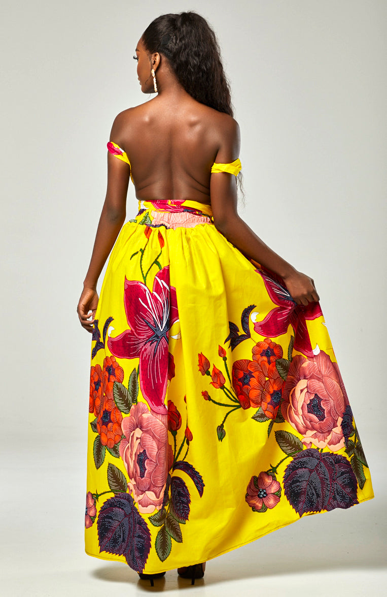 African Print Yellow Infinity Multiway Maxi Dress - CARLA