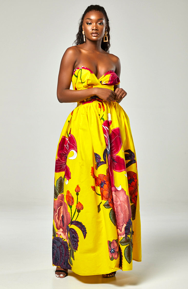 African Print Yellow Infinity Multiway Maxi Dress - CARLA