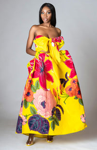 Women Floral Maxi Yellow Skirt and Scarf - CARLA