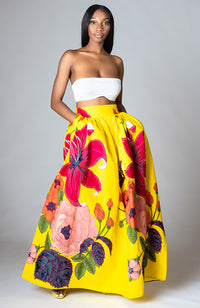 Women Floral Maxi Yellow Skirt and Scarf - CARLA