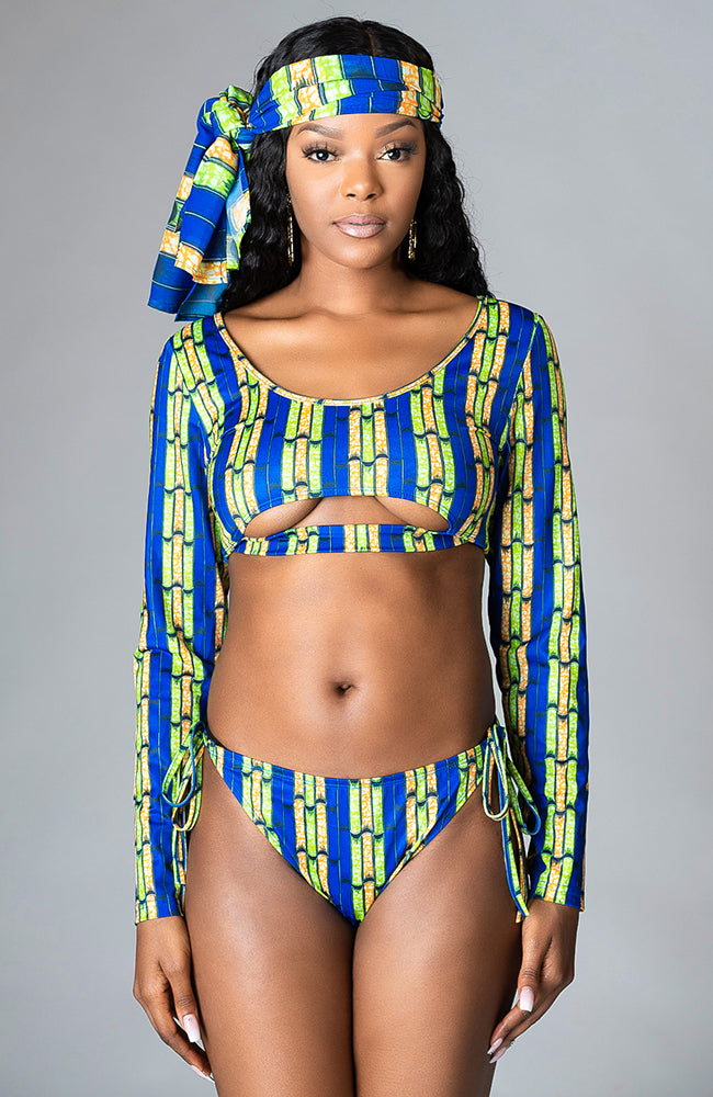 African Print Long-sleeved Underboob Bikini Swimsuit Top - ZABRINA – LAVIYE