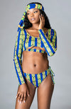 African Print Long-sleeved Underboob Bikini Swimsuit Top - ZABRINA