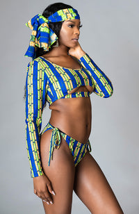 African Print Long-sleeved Underboob Bikini Swimsuit Top - ZABRINA