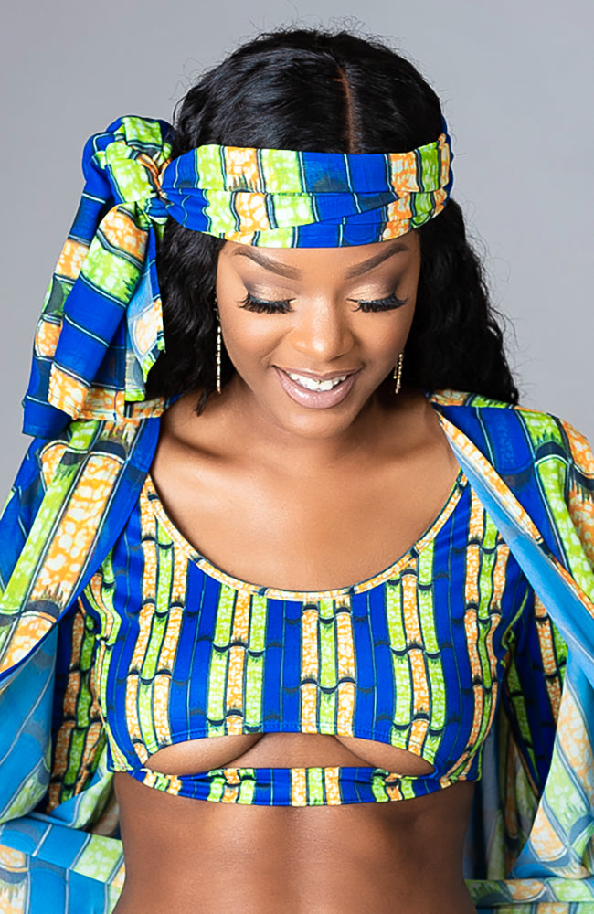 African Print Long-sleeved Underboob Bikini Swimsuit Top ZABRINA