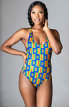 Kente African Print Top One Piece Lace Up Bodysuit - Marianna