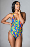 Kente African Print Top One Piece Lace Up Bodysuit - Marianna