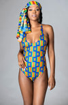 Kente African Print Top One Piece Lace Up Bodysuit - Marianna