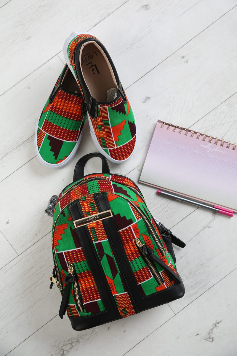 African Print Slip On Sneakers | LAVIYE Green Kente Sneakers - ACCRA