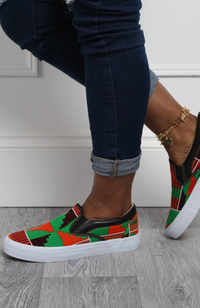 African Print Slip On Sneakers | LAVIYE Green Kente Sneakers - ACCRA