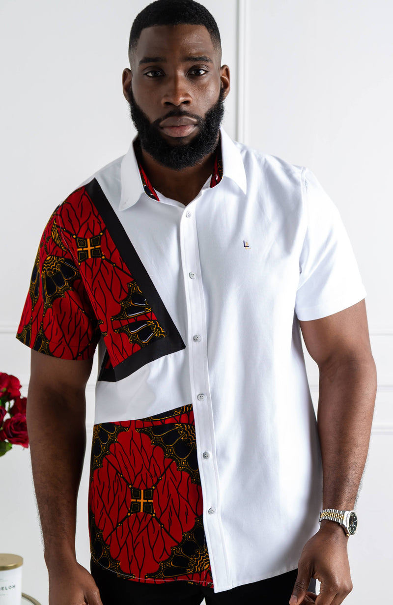 African Print Button Down Shirt | Asymmetric Short Sleeve Shirt - CHARLES