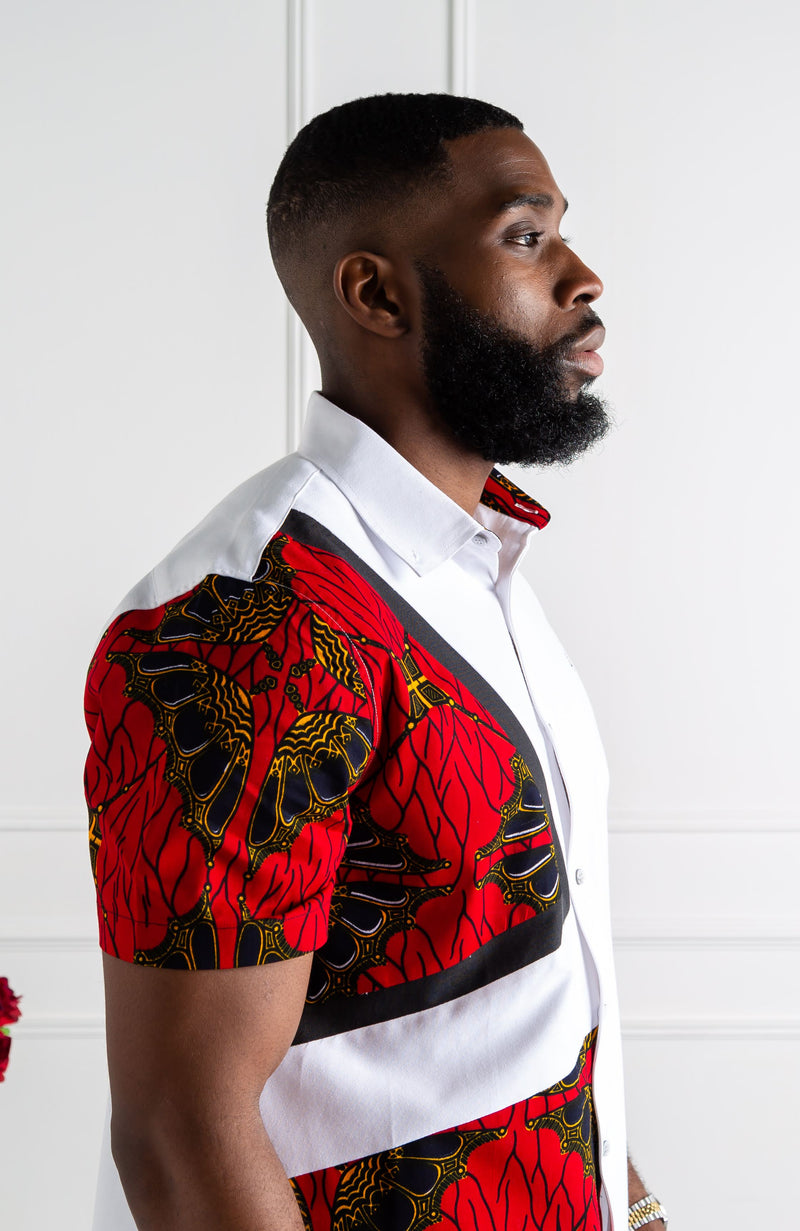 African Print Button Down Shirt | Asymmetric Short Sleeve Shirt - CHARLES