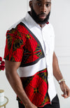 African Print Button Down Shirt | Asymmetric Short Sleeve Shirt - CHARLES