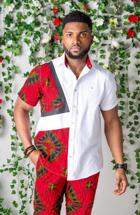 African Print Button Down Shirt | Asymmetric Short Sleeve Shirt - CHARLES