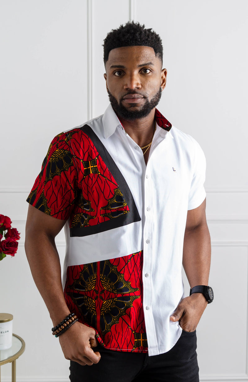 African Print Button Down Shirt | Asymmetric Short Sleeve Shirt