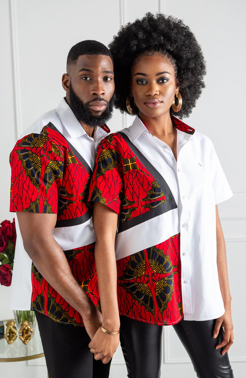 African Print Button Down Shirt | Asymmetric Short Sleeve Shirt - CHARLES