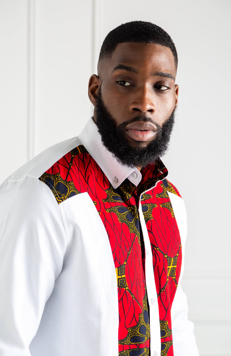 African Print Clothing for Men | Button Down Stripe Front Shirt - CHARLES