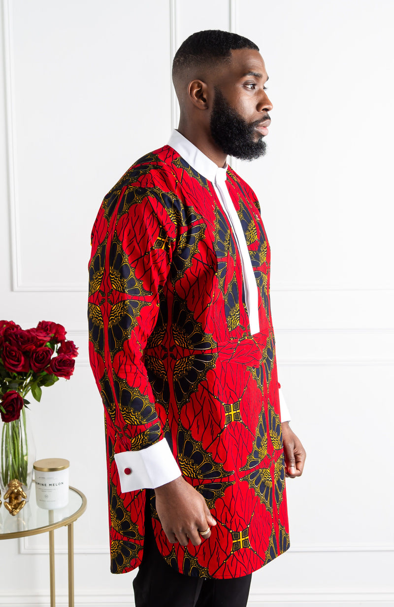 African Print Etibo Style Shirt | Long Sleeved Men's Ankara Shirt - CHARLES