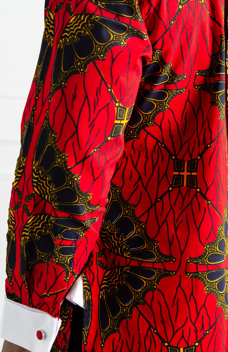 African Print Etibo Style Shirt | Long Sleeved Men's Ankara Shirt - CHARLES