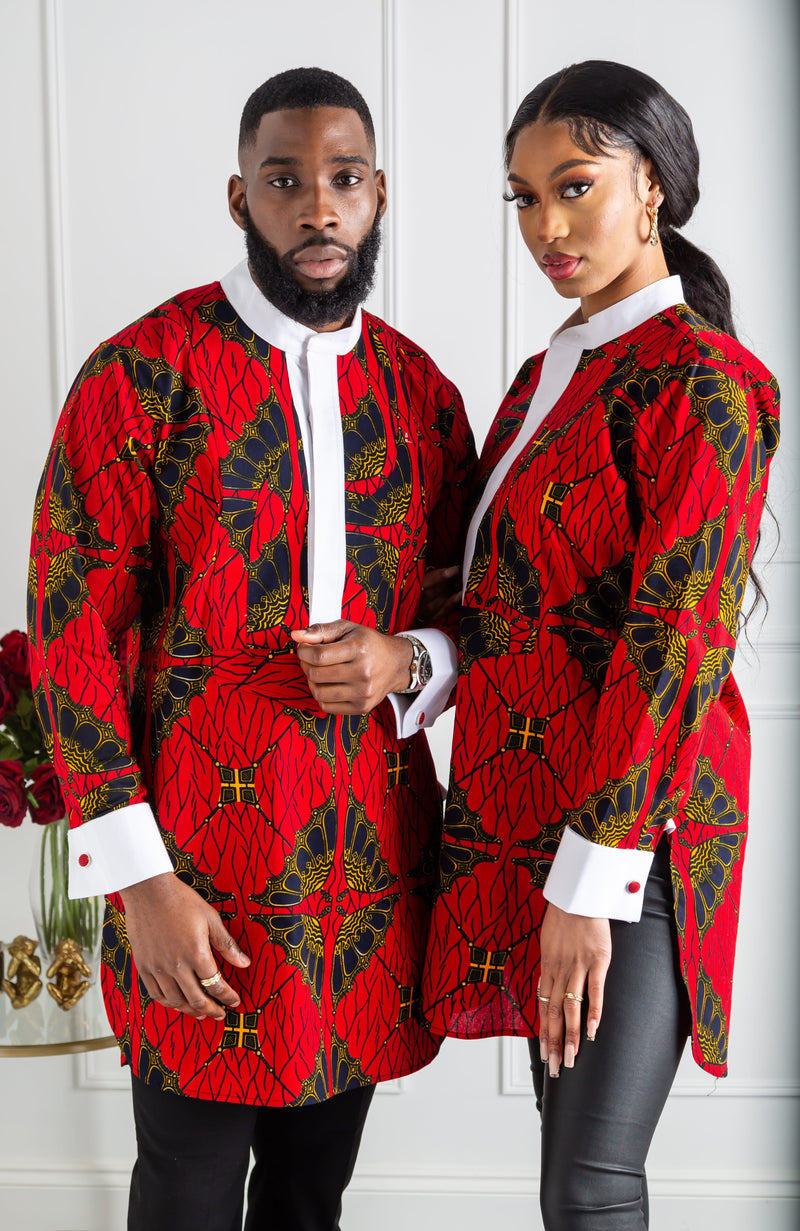 African Print Etibo Style Shirt | Long Sleeved Men's Ankara Shirt - CHARLES