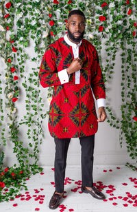 African Print Etibo Style Shirt | Long Sleeved Men's Ankara Shirt - CHARLES