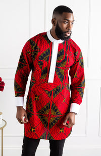 African Print Etibo Style Shirt | Long Sleeved Men's Ankara Shirt - CHARLES