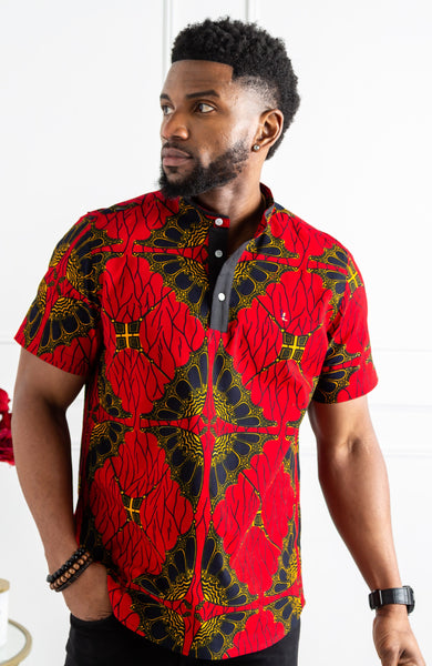 African Print Polo Shirt for Men | Grandad Collar Ankara Shirt - CHARL ...