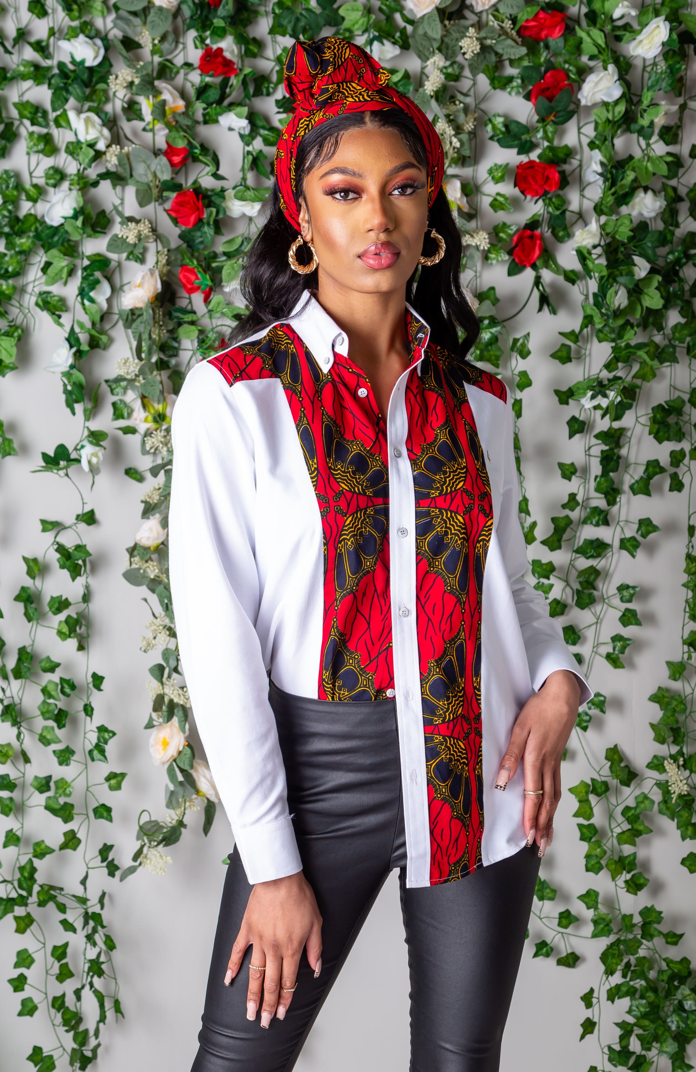African Shirts For Women | Unisex Button Down Stripe Front Shirt - CORDELIA