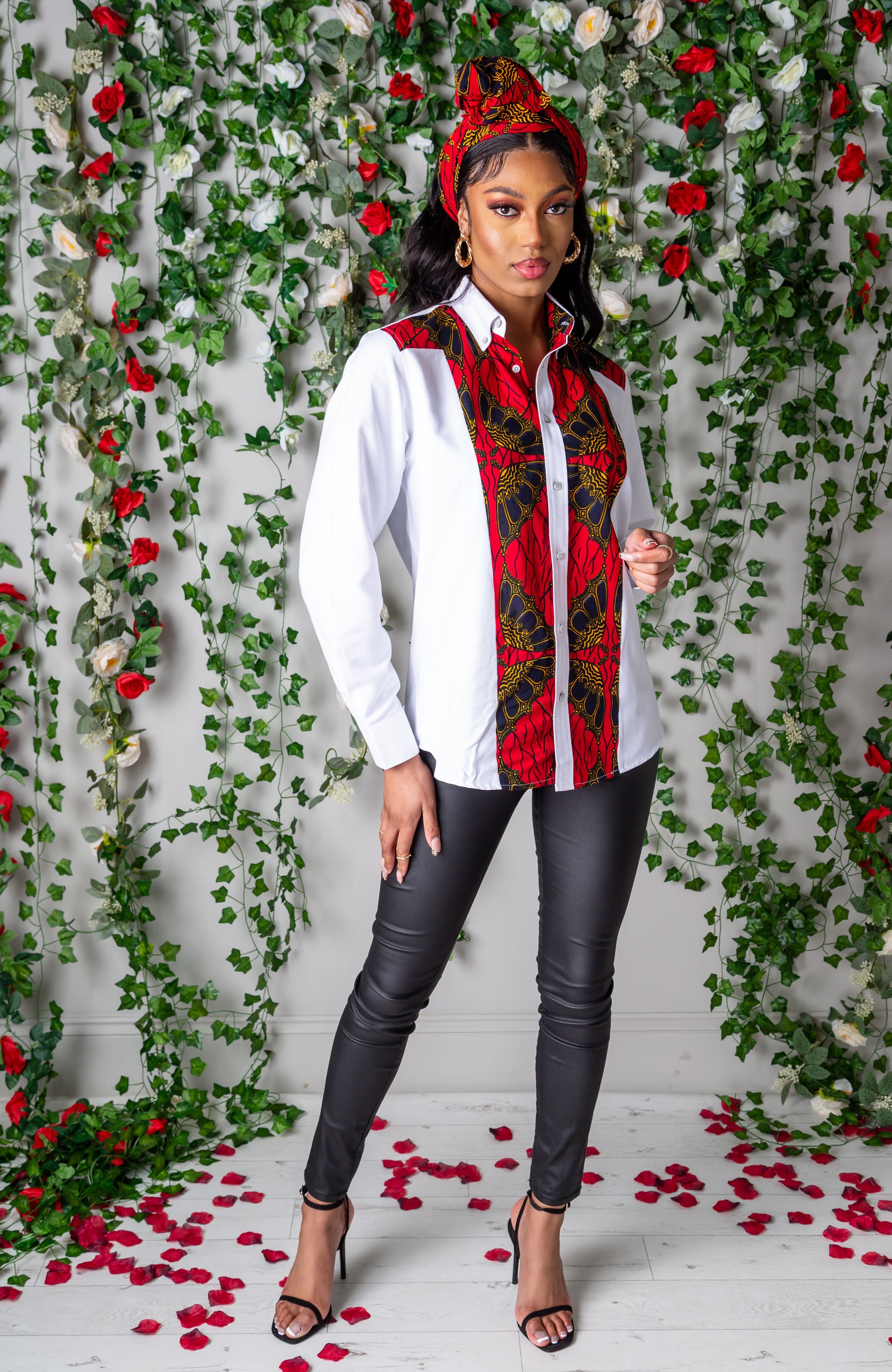 African Shirts For Women | Unisex Button Down Stripe Front Shirt - CORDELIA