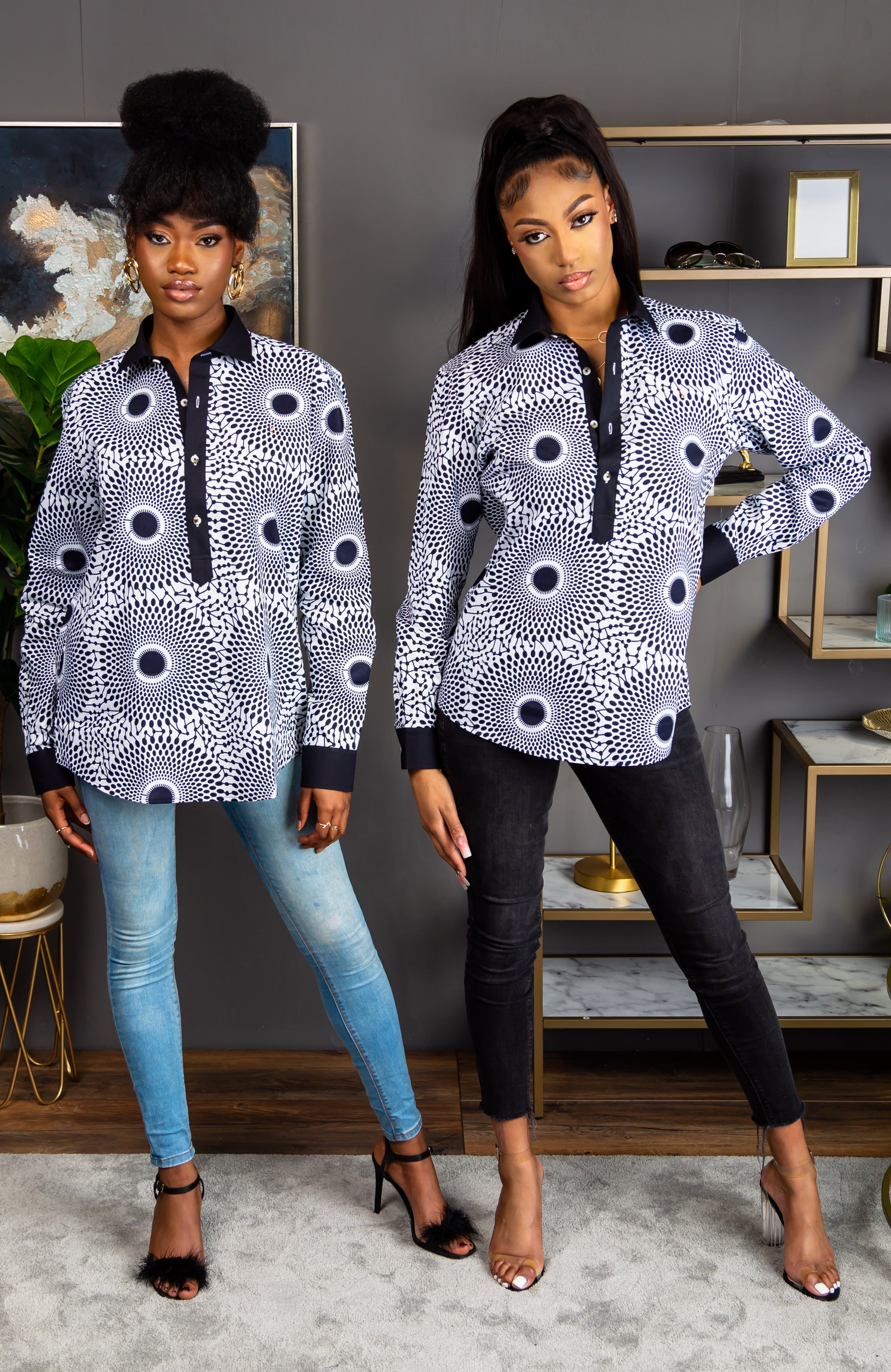 Unisex African Print Boyfriend Shirt | Long Sleeve Polo Shirt - ALEXANDRA