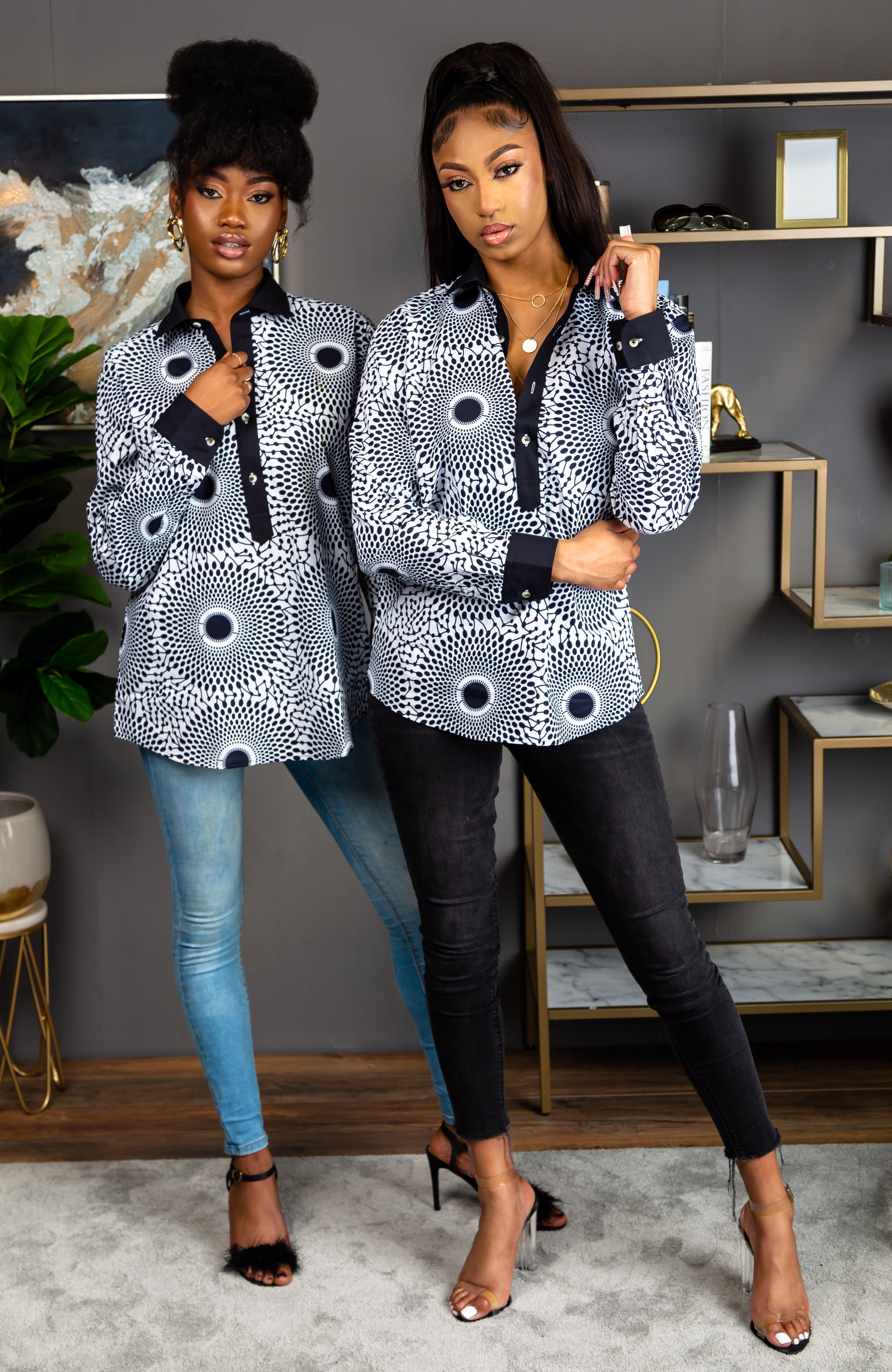Unisex African Print Boyfriend Shirt | Long Sleeve Polo Shirt - ALEXANDRA