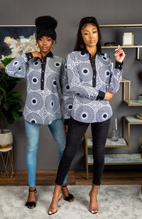 Unisex African Print Boyfriend Shirt | Long Sleeve Polo Shirt - ALEXANDRA