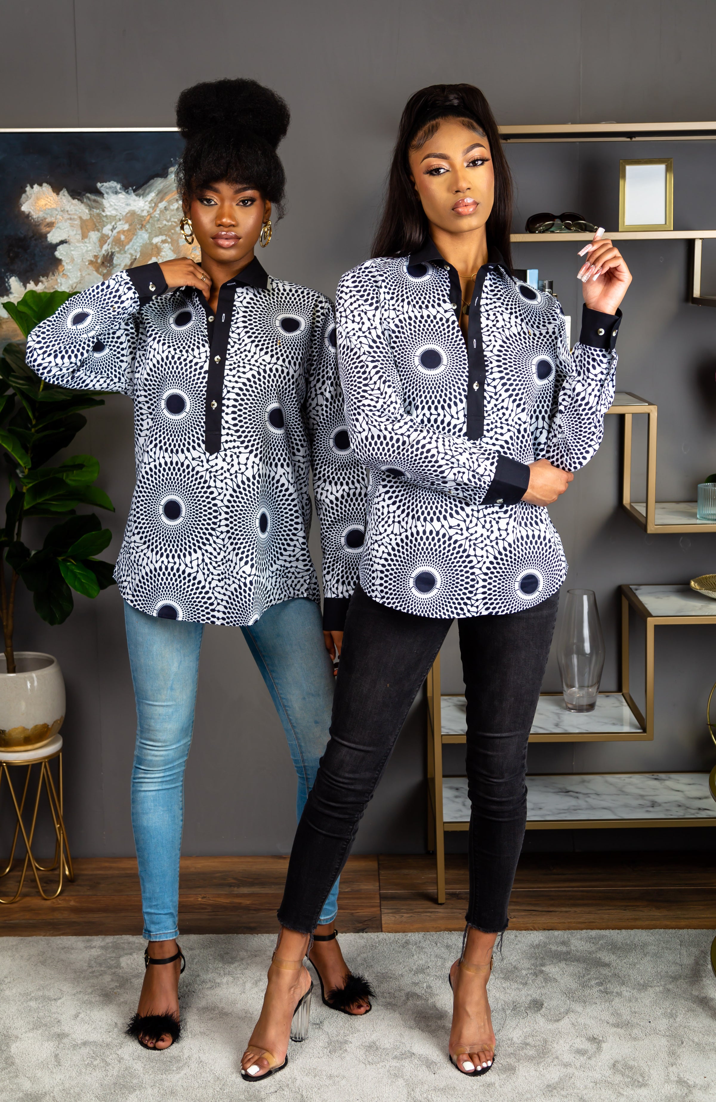 Unisex African Print Boyfriend Shirt | Long Sleeve Polo Shirt - ALEXANDRA