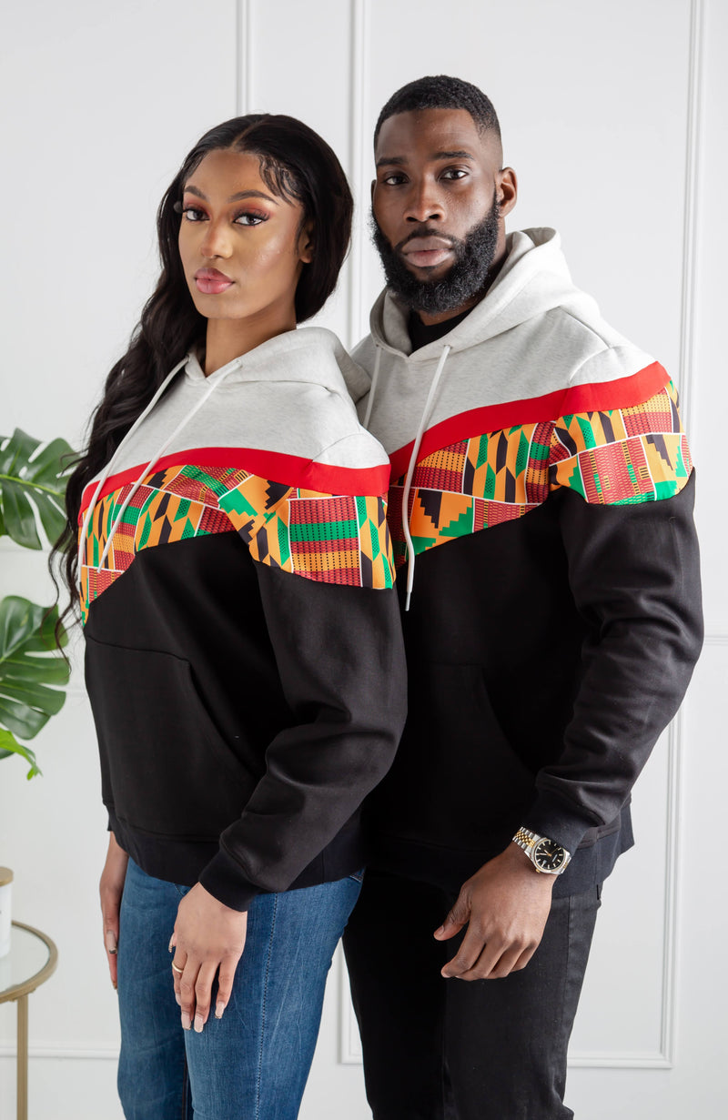 Men's Kente Asymmetric Stripe African Print Hoodie | KUMASI