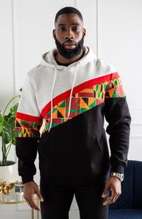 Men's Kente Asymmetric Stripe African Print Hoodie | KUMASI