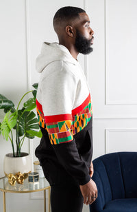 Men's Kente Asymmetric Stripe African Print Hoodie | KUMASI