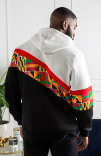 Men's Kente Asymmetric Stripe African Print Hoodie | KUMASI