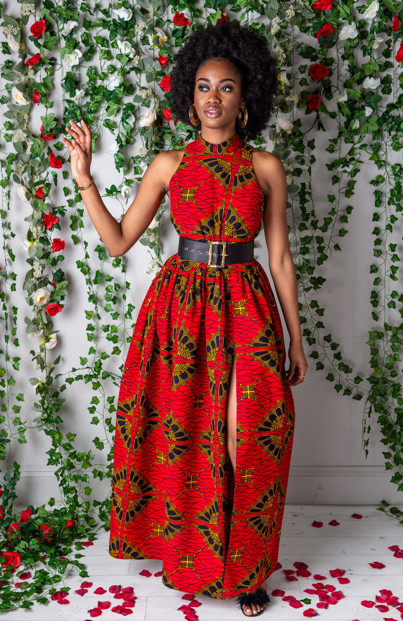 Authentic African Wax Sleeveless Turtleneck Maxi Dress - CORDELIA