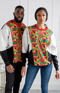 Men's Kente Crew Neck African Print Sweatshirt | V Block | KUMASI