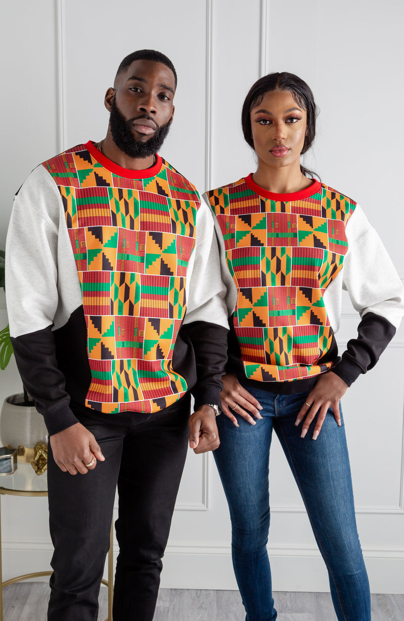 Kente Crew Neck African Print Sweatshirt for Women | V Block | KUMASI