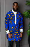 Men's Grandad Collar Etibo Shirt | Long Length African Print Shirt - ELIJAH