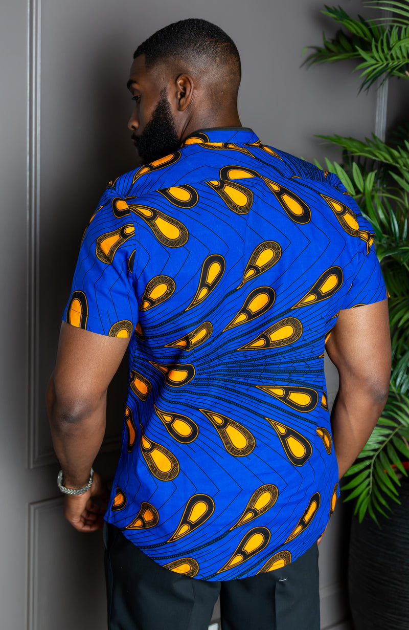 African Print Polo Shirt for Men | Short Sleeve Ankara Shirt - ELIJAH