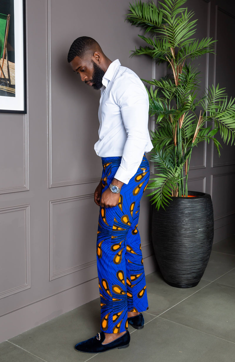 Men's Tailored Fit Ankara Trousers | African Print Pants for Guys - ELIJAH