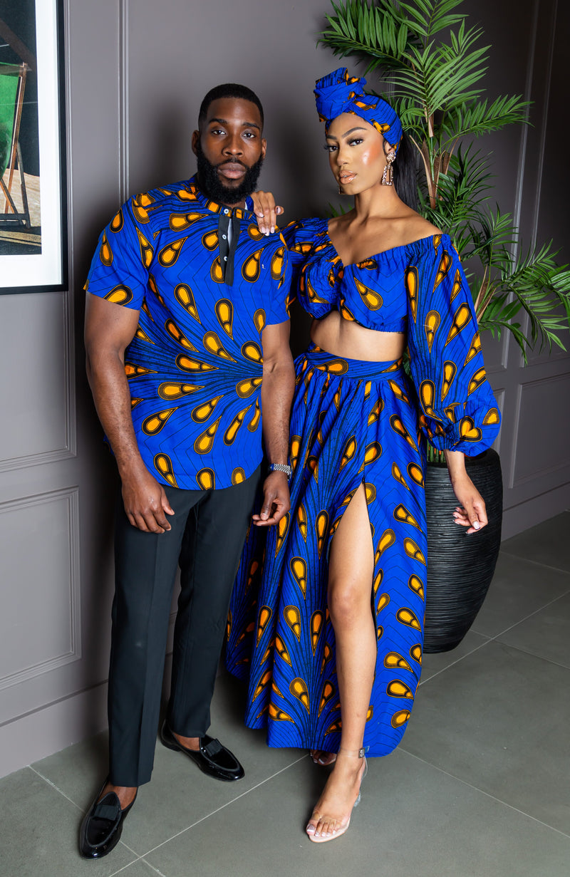 African Print Maxi Skirt & Long-sleeved Set | Ankara Top and Skirt - ELLA