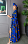 Blue Long Sleeve African Maxi Dress | African Party Dress - ELLA