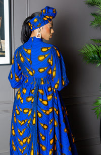 Blue Long Sleeve African Maxi Dress | African Party Dress - ELLA