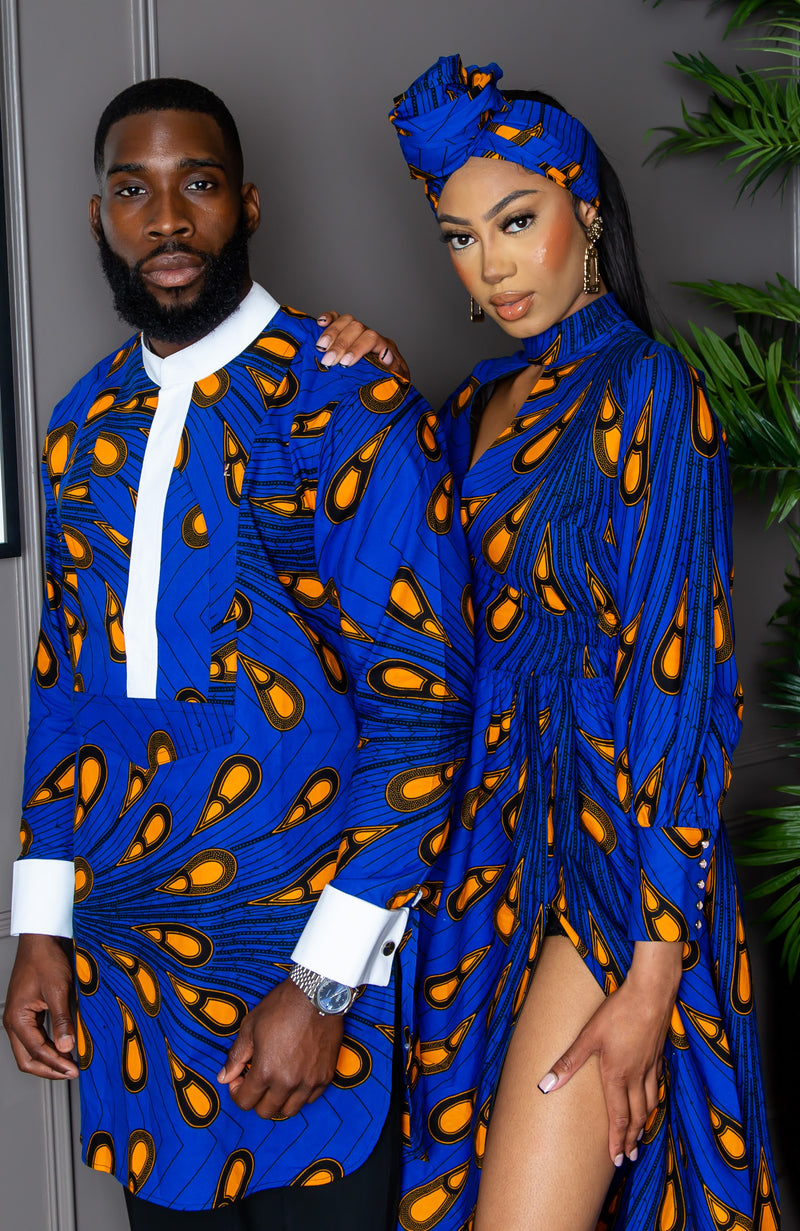 Blue Long Sleeve African Maxi Dress | African Party Dress - ELLA