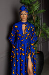 Blue Long Sleeve African Maxi Dress | African Party Dress - ELLA