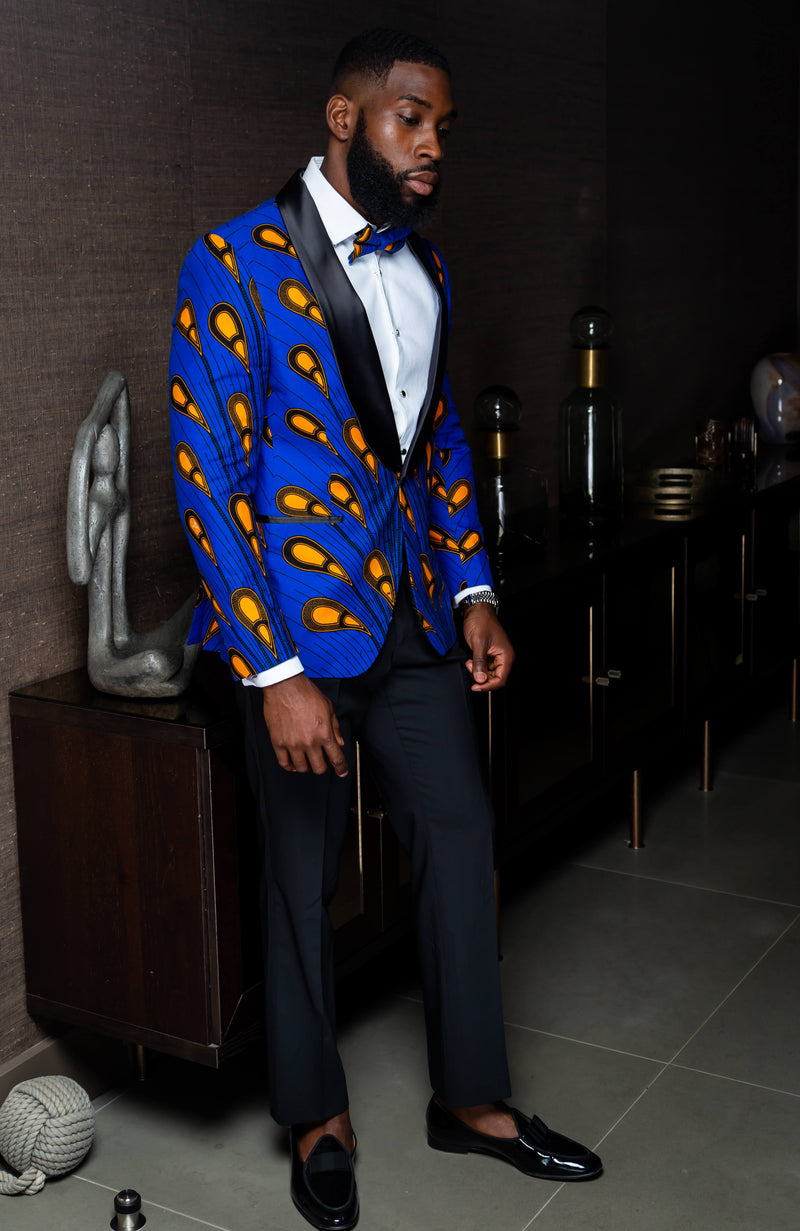 African Print Mens Dashiki Blazer - Modern Fit Shawl Collar Men's African Print Tuxedo for Guys - ELIJAH